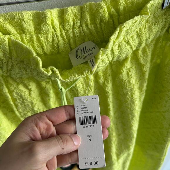 NWT Anthropologie Rare Ollari NY Chartreuse Wide Leg Lave Pants Lime - Picture 4 of 5